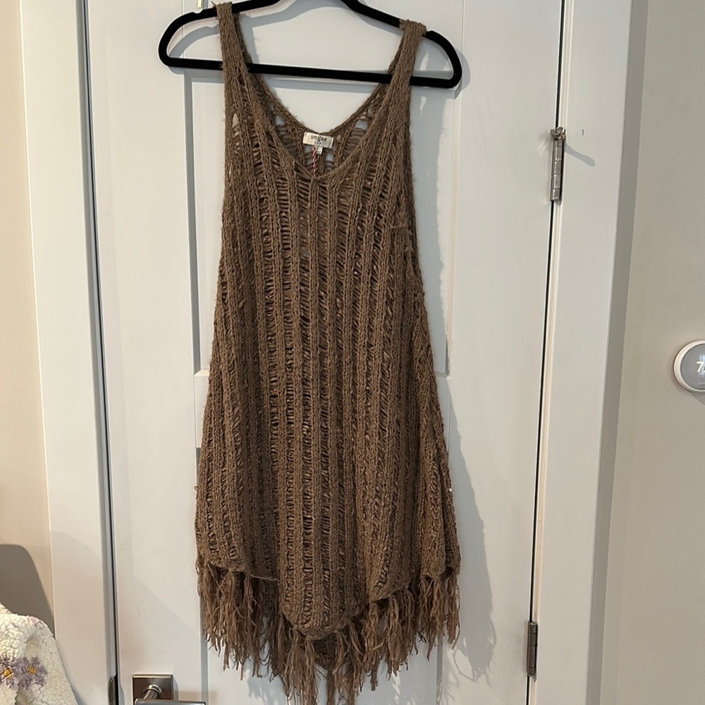 Umgee Brown Knit Fringe Tunic